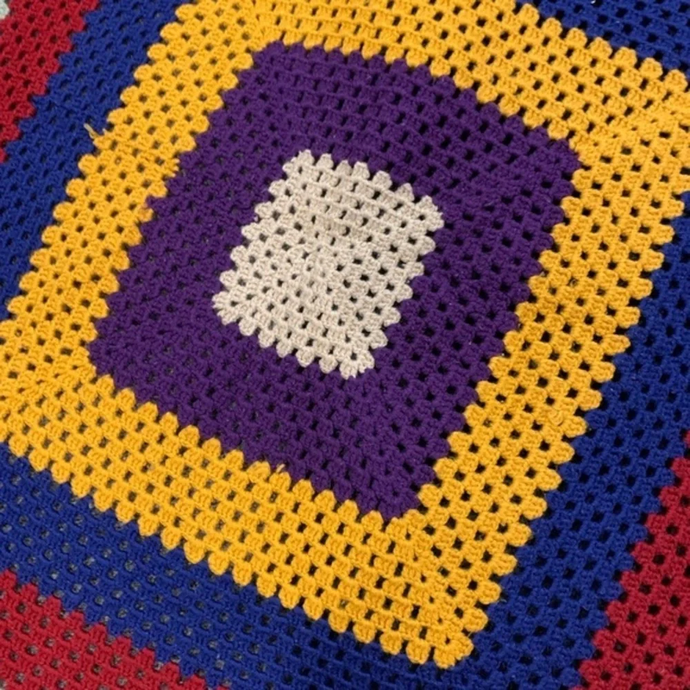 Vintage Mid Century‎ Hand Crochet Afghan 59x62